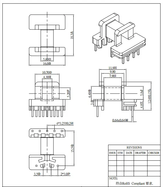 Common Mode Choke Coils with Ee16 Bobbin, Without Ferrite Core Comply with RoHS