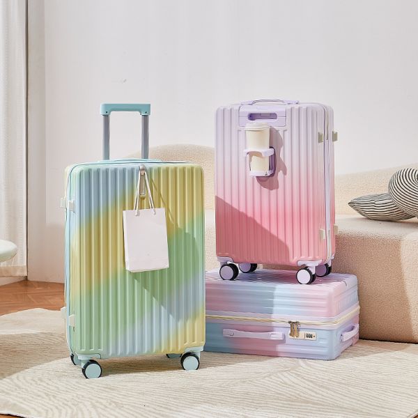 Rainbow Gradient Suitcase with Deluxe Shock-Absorbing Swivel Wheels and High