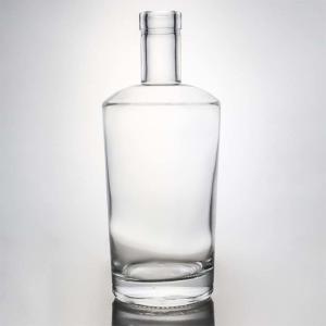 Collar Material Glass 750ml Round Shaped Clear Flint Bottle for Customized Gin