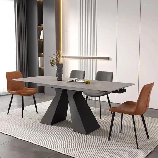 Rectangular Black Ceramic Extending Dining Table , Marble Metal Base Dining