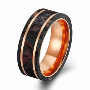 Buy cheap New Arrival Black Forged Carbon Fiber Ring with Red Foil Plated Rose Gold Ring from wholesalers