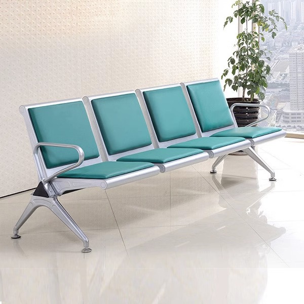 Modern Metal Stainless Steel Leather Continuous Row Chair Sofa for Public Waiting Area