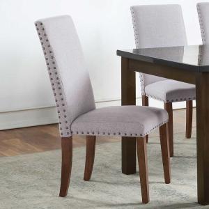Wood Legs 17.72" L Grey Dining Chairs Set Of 2 / Fabric Dining Room Chairs 27