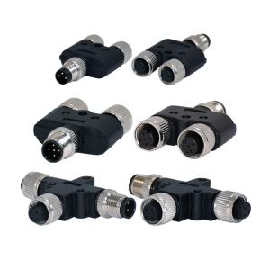 Buy cheap Customized Waterproof Y Type M12 8 Pin 2 Female To 1 Male M12 8 Poles Connector Adapter For Y Shape Splitter Cable from wholesalers