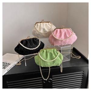 Buy cheap 2024 NEW RETRO FAIRY SOLID COLOR SMALL BAG WHITE HAND PEARL BAG WOMEN'S NET YARN INS SIMPLE CROSSBODY BAG from wholesalers