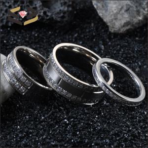 Buy cheap Men Wedding Silver Titanium Rings 8mm With Cubic Zircon Inlay from wholesalers