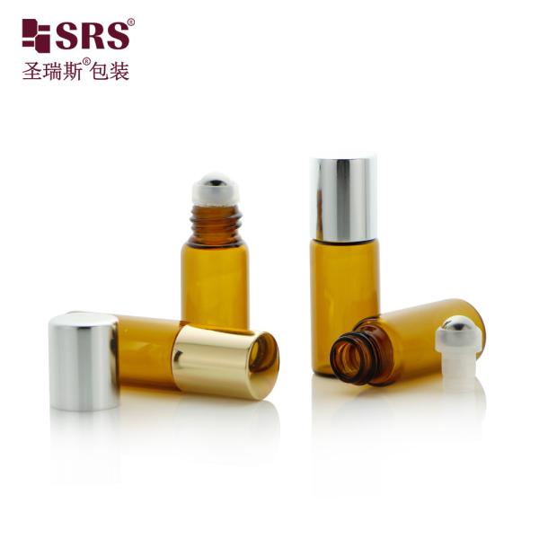BLP-3ML No Leakage Amber Glass Roller Steel Ball Bottle For Essential Oil Perfume Cosmetic Packaging Customization