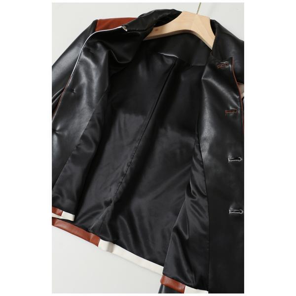 High Fashion Breathable Stitching Color Long Sleeve Button Cropped PU Baseball Leather Jackets