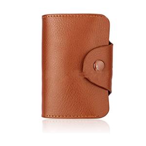 Leather Button Wallet Short Business Card Wallet with RFID Protection and Lock