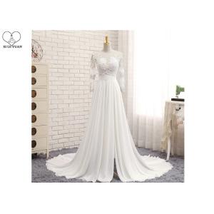 Buy cheap High Slit A Line Bridal Gowns / Cream Colour Wedding Gown Open Back Pleated Tail from wholesalers