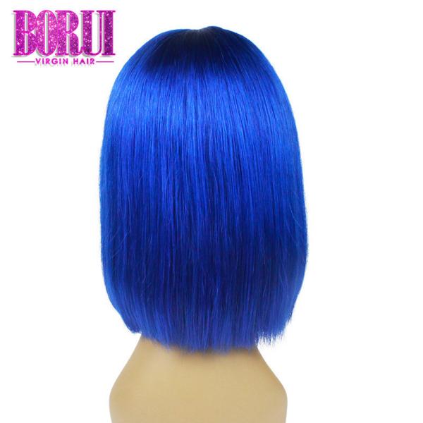Quality 100% Brazilian Colored Bob Wigs Blue In Transparent Lace Straight Texture for sale