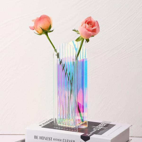 Quality U Shape Bending Rainbow color Flower Acrylic Vase For Home Decor Or Wedding Table for sale