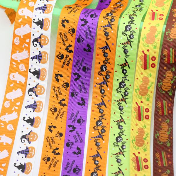 bat ghost witch pumpkin pattern halloween holiday grosgrain webbing printed ribbon