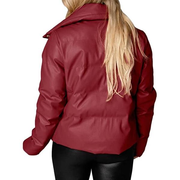Quality Zip Up Faux Leather Puffer Winter Down Jackets Zipper Closure for sale