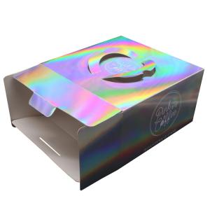 Customised Logo Printing Paper Wholesale Luxury Pink Holographic Square Cake