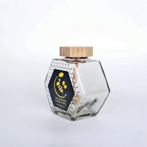 250ml 500ml Flat Hexagon Glass Jars Clear With Bamboo Lid