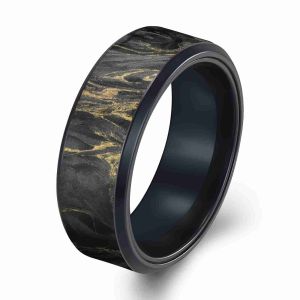 Buy cheap New Arrival Titanium and  Forged Carbon Fiber Wedding Flat Band With Beveled Edges Men's ring with Gold Foil from wholesalers