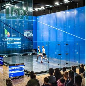 Panoramic AllGlass Squash Court Blus Glass Wall Squash Venue High Visibility