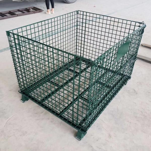 Quality Galvanized 1200*1000*890mm Foldable Lockable Wire Mesh Transport Metal Storage Wire Mesh Pallet Cage for sale
