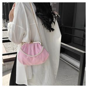 Buy cheap 2024 NEW RETRO FAIRY SOLID COLOR SMALL BAG WHITE HAND PEARL BAG WOMEN'S NET YARN INS SIMPLE CROSSBODY BAG from wholesalers
