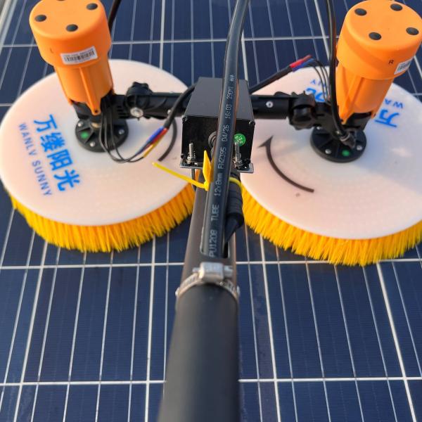 Solar Panel Cleaning System with Electric Double Heads Spin Brush and Brush-Less