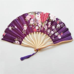 Assorted Flower Handheld Foldable Fan Curved Fabric Folding Fans With Tassel