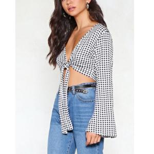 Buy cheap Yihao factory 2018 Summer Women Check Plaid Cotton check blouse design from wholesalers