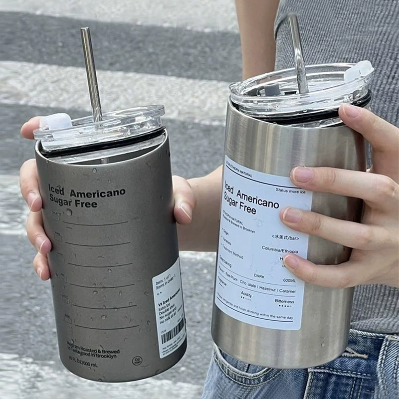 Buy cheap Niche Coffee Tumbler Stainless Steel Fashionable And Trendy Straw Cup Portable Office Simple High Appearance Level Insulated Flask from wholesalers