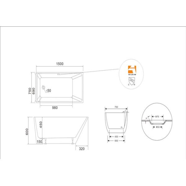 Classic Rectangular Soaking Tub , High Gloss Surface Freestanding Modern Tub