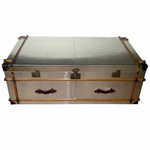 Buy cheap Industrial aviator metal trunk coffee table Aluminium antique steamer trunk silver old trunk table with drawers from wholesalers