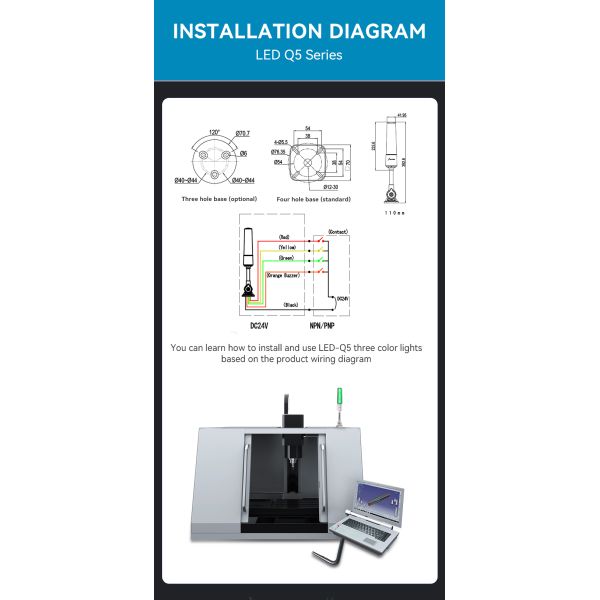 LED 24 Volt RYG Tricolor Signal Warning Light Waterproof High Brightness