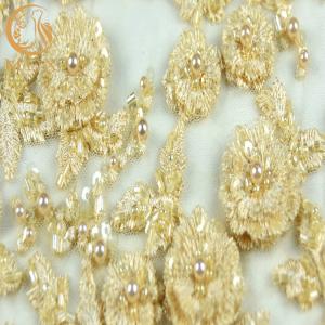 High End Pure Hand Embroidery Lace 135cm Width 3D Beaded Lace Applique