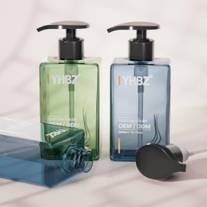 300ml Flat Square Plastic Pump Bottle with Customized Color and Silk Screen