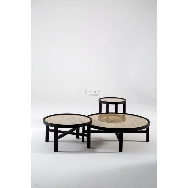 Quality Solid Wood Round Marble Top White Coffee Table Set for sale