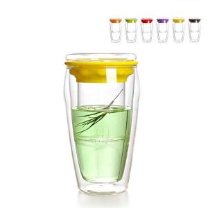 Buy cheap Cylinder Double Borosilicate Glass Cup With Silicone Lid from wholesalers