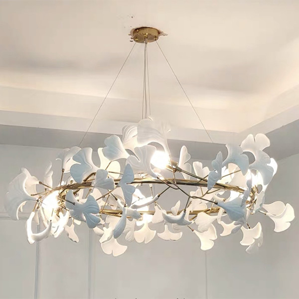 Quality Ceramic Ginkgo Leaf Pendant Chandelier Lights Adjustable Suspended Line for sale