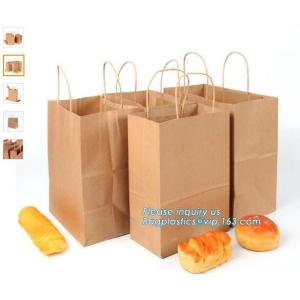 Custom brown bakery food grade packaging bread kraft paper bag with handles