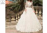 Buy cheap White Lace Elegant Long Sleeve Wedding Dresses Beaded Belt Floor Length from wholesalers