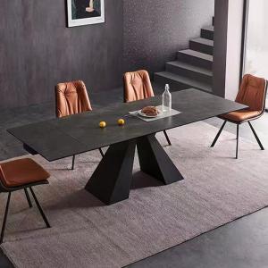 Rectangular Black Ceramic Extending Dining Table , Marble Metal Base Dining