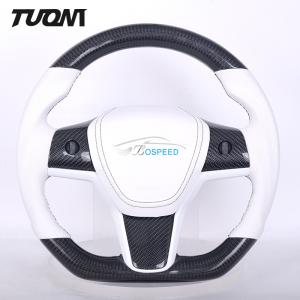 Buy cheap Model 3 Model Y Tesla Carbon Fiber Steering Wheels White Leather from wholesalers