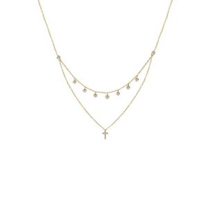 Buy cheap Two Layer Bezel Set Diamond Cross Pendant Rhodium Gold Plated Chain Necklace from wholesalers