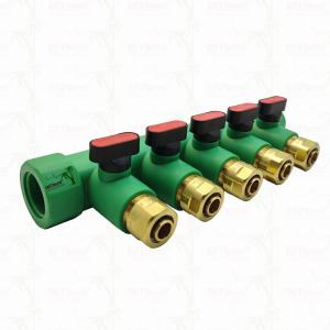 Buy cheap PPR Manifolds With Ball Valve Hot Water Red 5 Ways Manifolds Customized Logo and Color 25mm from wholesalers