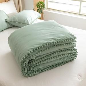 Buy cheap Sage Green Bohemian Microfiber Comforter Set with Pom Fringe from wholesalers