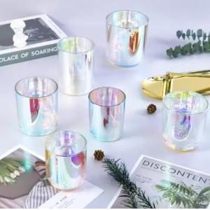 Buy cheap Luxury Empty 10oz 12oz 14oz Clear Iridescent Rainbow Glass Candle Jars With Lid And Boxes Packaging from wholesalers