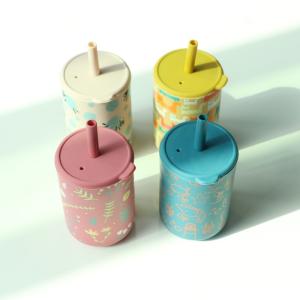 Printed Customization Drinking Silicone Sippy Cup With Straw