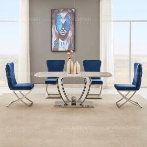 China Qiancheng 200x100x75cm Marble Top Restaurant Tables Smooth SS Lightweight Frame on sale