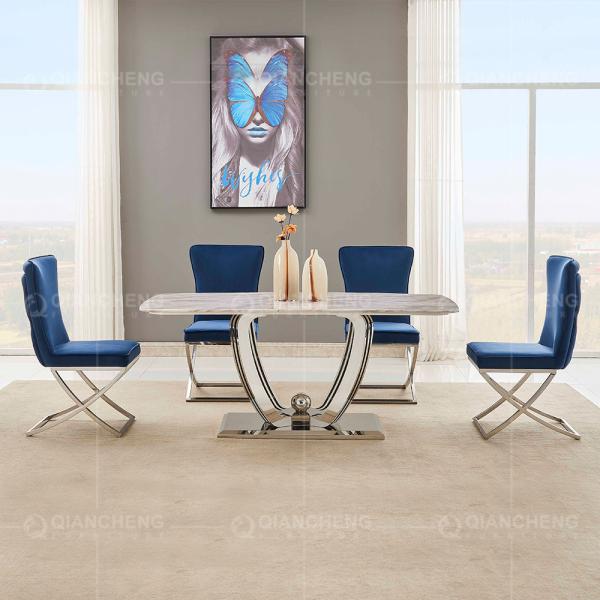 Buy cheap Qiancheng 200x100x75cm Marble Top Restaurant Tables Smooth SS Lightweight Frame from wholesalers