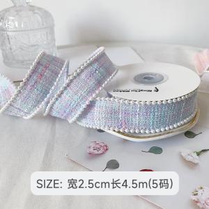 25mm Polyester Ribbon Lattice Plaid Ribbon Pearl Edge OEM ODM