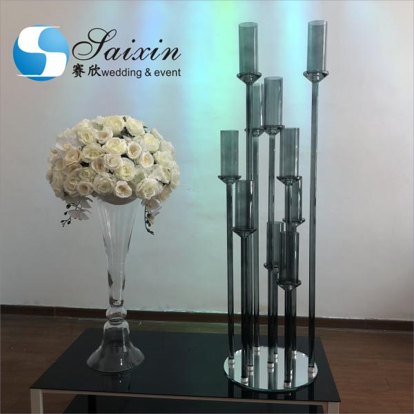 ZT-471 Saixin new wedding centerpieces Grey color crystal candlestick