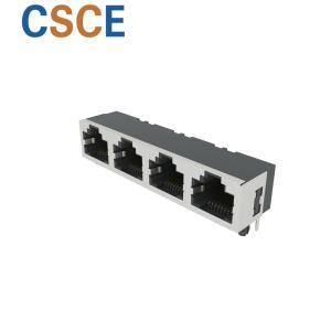 Buy cheap Half Shielded Right Angle RJ45 Connector 1 * 4 Ports Operating Temperature -40℃ To 85℃ from wholesalers